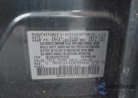 2015 Nissan Sentra Sv z USA, uszkodzony, nr VIN 3N1AB7AP5FY373720